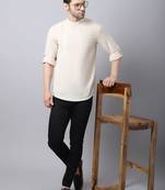 Beige plain cotton men-kurtas