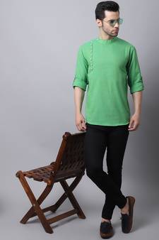 Green plain cotton men-kurtas