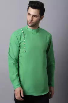 Green plain cotton men-kurtas