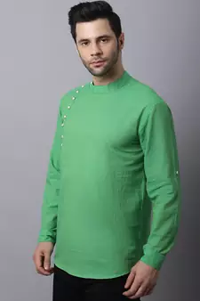Green plain cotton men-kurtas