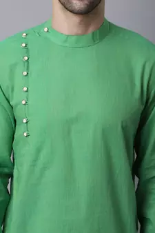 Green plain cotton men-kurtas