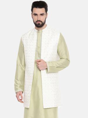 Long Open Chanderi Emb Jacket 1