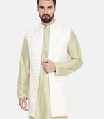 Long Open Chanderi Emb Jacket