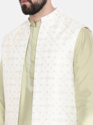 Long Open Chanderi Emb Jacket 2