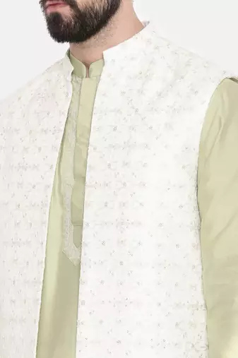 Long Open Chanderi Emb Jacket
