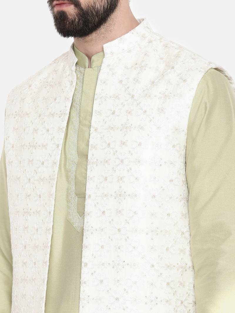 Long Open Chanderi Emb Jacket