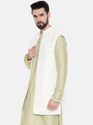 Long Open Chanderi Emb Jacket 3