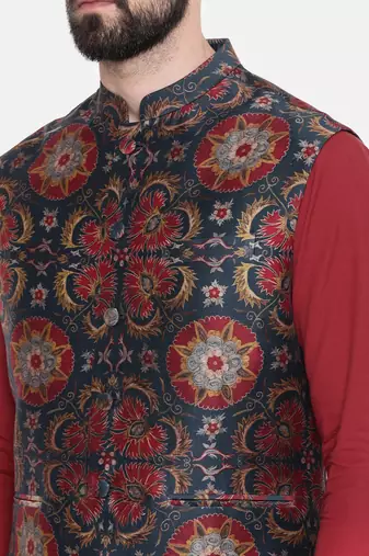 Red Green Silk Chanderi Jacket
