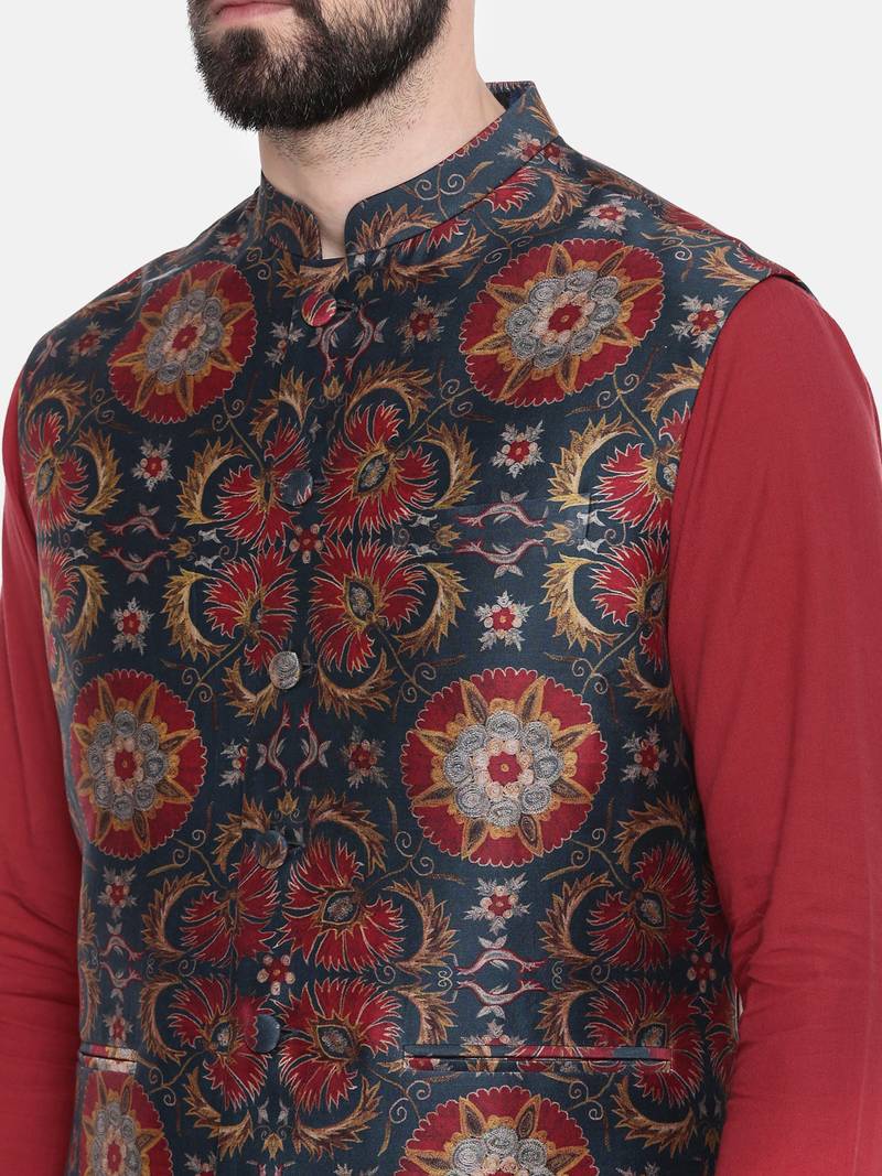 Red Green Silk Chanderi Jacket
