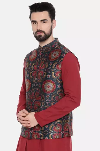 Red Green Silk Chanderi Jacket
