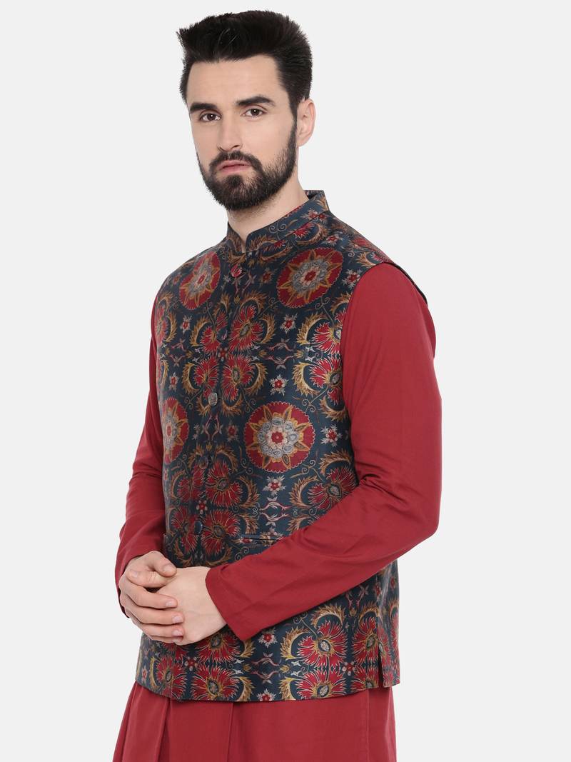 Red Green Silk Chanderi Jacket