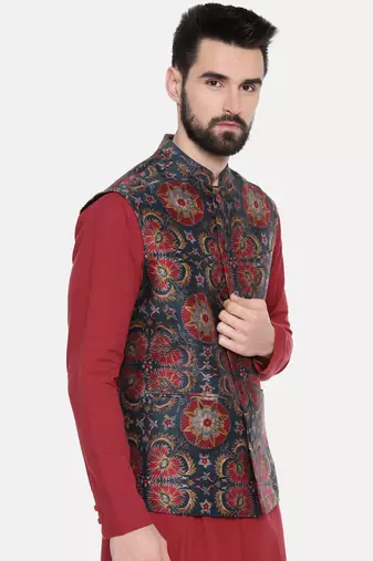Red Green Silk Chanderi Jacket