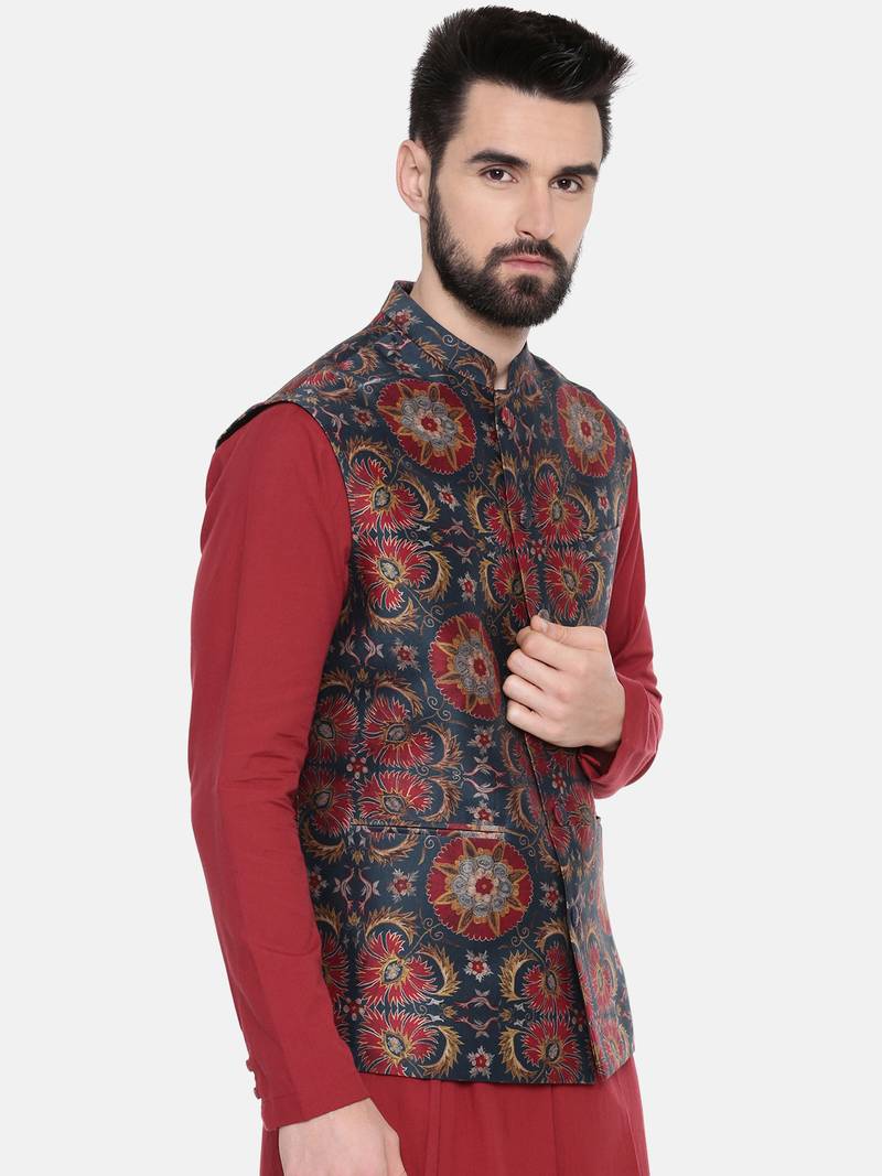 Red Green Silk Chanderi Jacket
