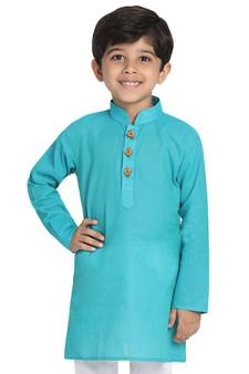 Boys Cyan Handloom Kurta