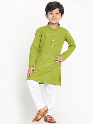 Green woven cotton boys-kurta-pyjama 2