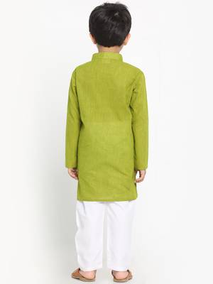 Green woven cotton boys-kurta-pyjama 5