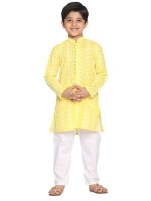  Mustard And White Kurta Pyjama Set 1