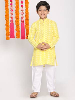 Mustard And White Kurta Pyjama Set 2