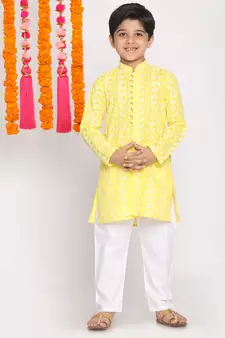  Mustard And White Kurta Pyjama Set