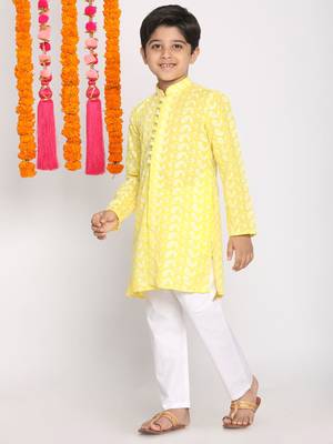  Mustard And White Kurta Pyjama Set 3