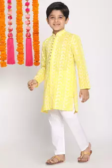  Mustard And White Kurta Pyjama Set