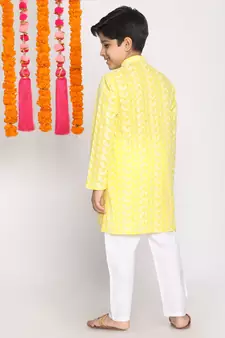  Mustard And White Kurta Pyjama Set