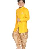 Yellow plain jute boys-indo-western-dress