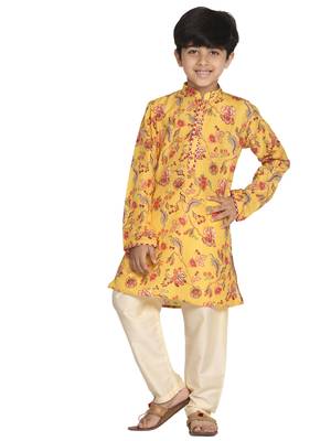  Multicolor-Base-Mustard And Cream Kurta Pyjama Set 1