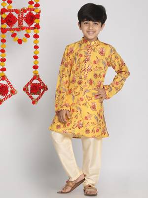  Multicolor-Base-Mustard And Cream Kurta Pyjama Set 2