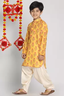  Multicolor-Base-Mustard And Cream Kurta Patiala Set