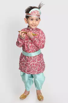  Multicolor-Base-Pink And Mint Kurta And Dhoti Set