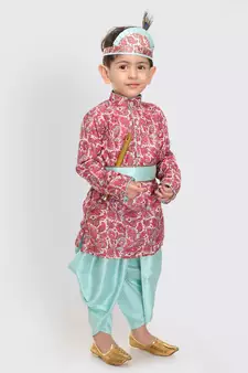  Multicolor-Base-Pink And Mint Kurta And Dhoti Set