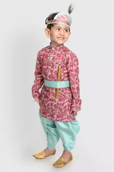  Multicolor-Base-Pink And Mint Kurta And Dhoti Set