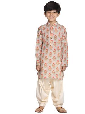  Multicolor-Base-Beige And Cream Kurta Patiala Set 1