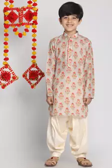  Multicolor-Base-Beige And Cream Kurta Patiala Set