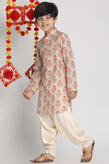  Multicolor-Base-Beige And Cream Kurta Patiala Set
