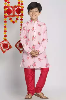  Multicolor-Base-Pink Kurta Pyjama Set
