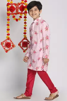  Multicolor-Base-Pink Kurta Pyjama Set