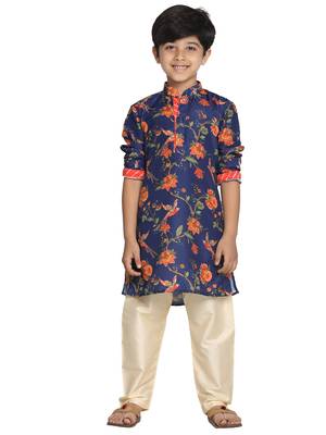  Multicolor-Base-Navy Blue And Cream Kurta Pyjama Set 2