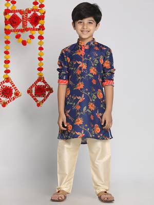  Multicolor-Base-Navy Blue And Cream Kurta Pyjama Set 3
