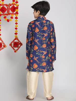  Multicolor-Base-Navy Blue And Cream Kurta Pyjama Set 4