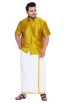 Yellow plain silk blend dhoti-kurta