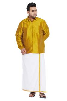 Yellow plain silk blend dhoti-kurta