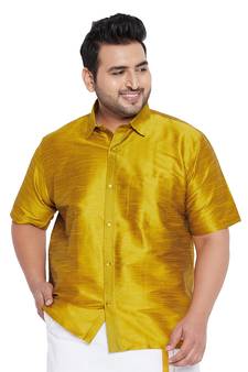 Men'S Mustard Silk Blend Ethnic Shirt