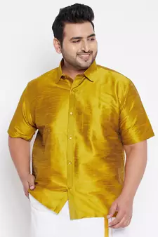 Mustard Silk Blend Ethnic Shirt