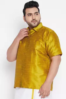 Mustard Silk Blend Ethnic Shirt