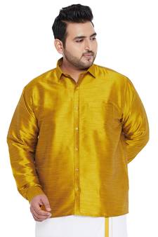 Men'S Mustard Silk Blend Ethnic Shirt
