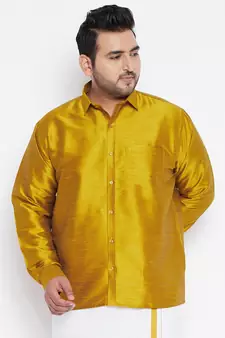 Mustard Silk Blend Ethnic Shirt