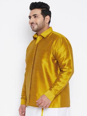 Mustard Silk Blend Ethnic Shirt 3