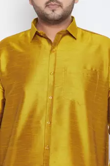 Mustard Silk Blend Ethnic Shirt